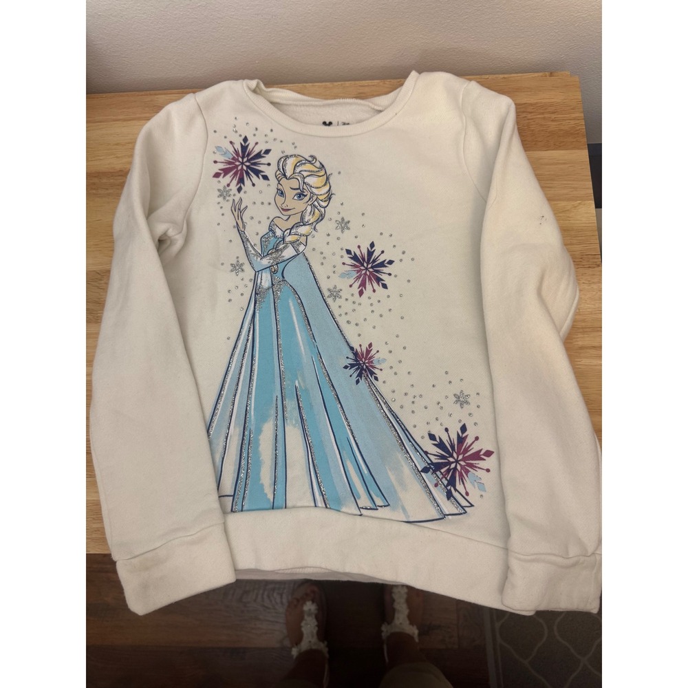Disney Jumping Beans Frozen Elsa Sweatshirt Kids 7 White Glitter Limited Edition